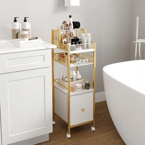 Vista 7 de Organizador de maquillaje con cajones, organizador de maquillaje grande para el cuidado de la piel, carrito de maquillaje rodante, organizador