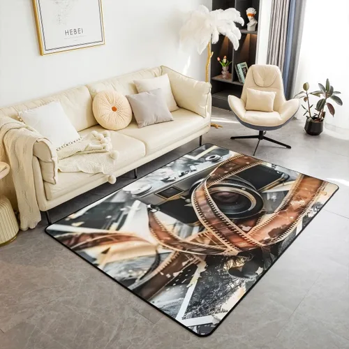 Vista 26 de Homewish Alfombra antideslizante de cine de teatro, alfombra de película retro con palomitas de maíz para interiores, alfombra de entrada, noche