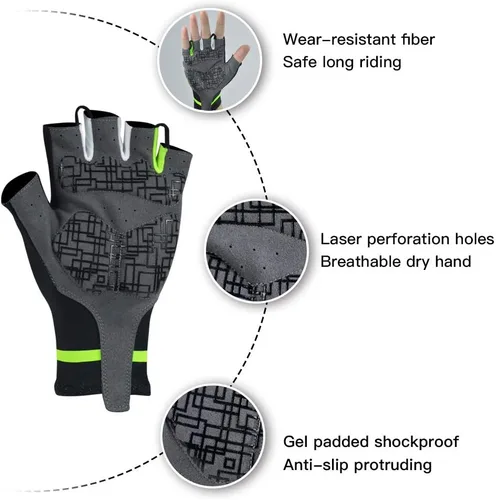 Vista 6 de Darevie Guantes de ciclismo, guantes de ciclismo de medio dedo, suaves y ligeros, guantes de ciclismo acolchados de gel que absorben los golpes