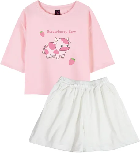 Vista 2 de KEEVICI Lindas camisetas con estampado de vaca de fresa para niñas
