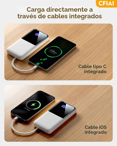 Vista 3 de Banco de Energía Cargador Portátil - Paquete de Batería de 15,000mAh Cargador de Teléfono Portátil con Cable Integrado 22.5W Carga Rápida Powerbank