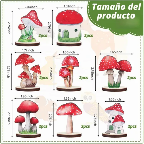 Vista 2 de Thyle 16 piezas de decoraciones de fiesta de hongos de madera Centros de mesa de bosque de hadas Decoraciones de bosque encantado Tapa de mesa