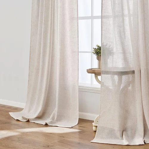 Vista 7 de MIULEE Cortinas de lino natural de 84 pulgadas de largo 2 paneles, con pestaña trasera con cinta plisada, cortinas de textura de lino suave y gruesa
