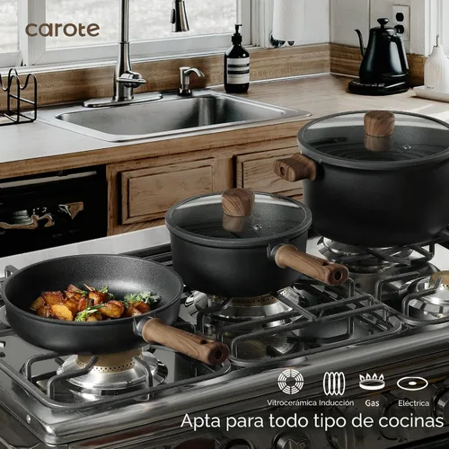 Vista 6 de CAROTE Juego de 44 piezas de utensilios de cocina antiadherentes, ollas y sartenes antiadherentes, juego de utensilios de cocina de inducción