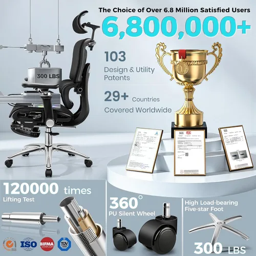 Vista 3 de Ergonomic Mesh Office Chair with Footrest, Big and Tall Home Desk Chair with 5D Flip-Up Arms, Adjustable Lumbar Support, Gaming & Executive Computer