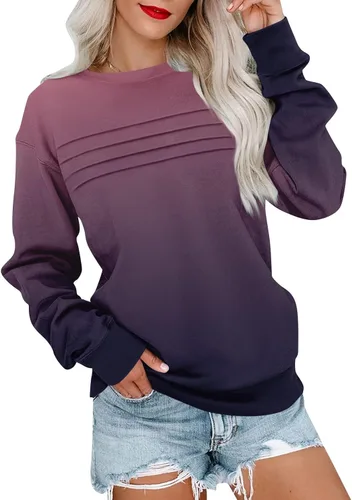 Vista 9 de Sudaderas para mujer, cuello redondo, manga larga, suave, ajuste holgado, ropa de primavera y otoño 2026, S-2XL