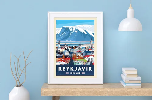 Vista 6 de Reykjavík - Póster de viaje de Islandia Reykjavík para decoración de pared de Reykjavík, ilustración de viaje, póster de Islandia, día de San
