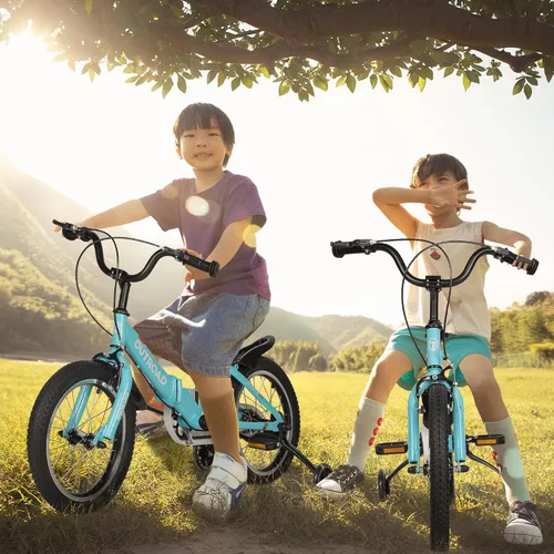 Vista 2 de SUNCROWN Kids Bike, 14 16 18 Inch Children Bicycle, Foldable Toddler Bike for Boys & Girls Age 3-10 Years with Flash Lighting Training Wheel