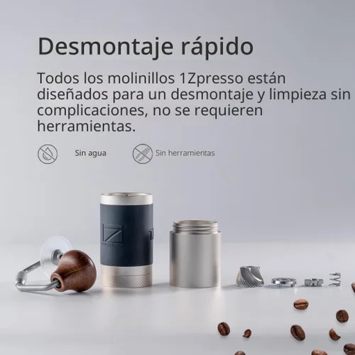 Vista 3 de 1Zpresso J Molinillo de café manual plateado capacidad 35g con rebaba cónica de acero inoxidable - Ajuste interno numérico ajustable
