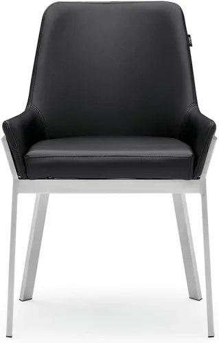 Vista 4 de Zuri Muebles Sydney Silla de comedor de cuero sintético negro con patas de acero inoxidable cepillado