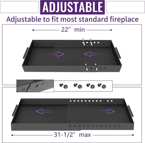 Vista 6 de Mxclimate Bandeja de cenizas para chimenea, cenicero negro ajustable con asas para el interior de la chimenea. Soporte expandible de acero