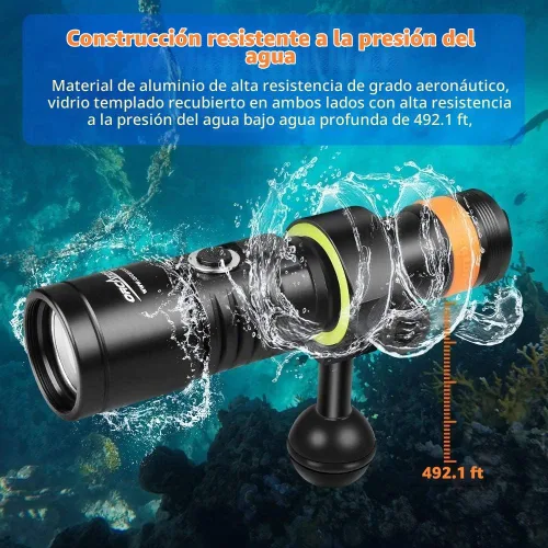 Vista 5 de ORCATORCH D530V 1000 lúmenes luz de video subacuática, 5500K blanco cálido Luz blanca cálida de 5500 K