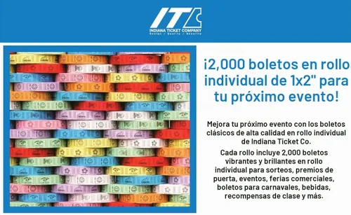 Vista 3 de INDIANA TICKET CO. Smile Paquete de 4 Rollos de Boletos - 2000 Cada Uno en Azul, Rojo, Amarillo y Verde (8000 Total) 1x2 para Admisión, Eventos A