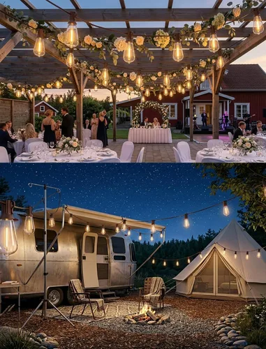 Vista 9 de Guirnalda de luces LED ST40 de 20 pies, luces vintage Edison para patio con 22 bombillas inastillables, luces colgantes impermeables para Marrón