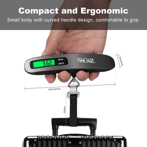 Vista 7 de BAGAIL Digital Luggage Scale, 110lbs Hanging Baggage Scale with Backlit LCD Display, Portable Suitcase Weighing Scale, Travel Luggage Weight Scale