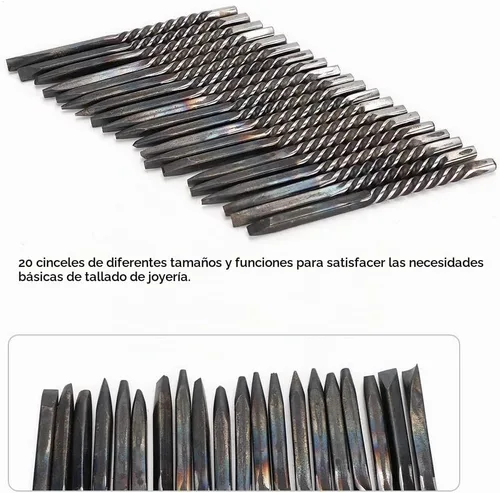 Vista 9 de 20 unids/set cincel de metal profesional para joyería, kit de herramientas de grabado de joyería, herramientas de procesamiento de joyas