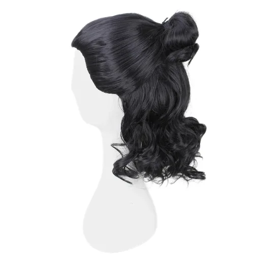 Vista 3 de Peluca de moño medio para hombre, peluca corta ondulada negra para Negro