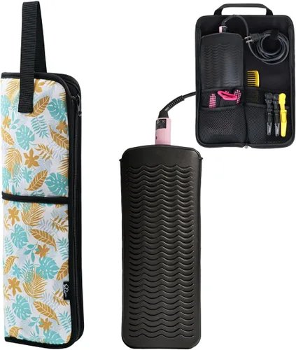 Vista 11 de WK IEASON 2 piezas de funda de plancha plana para el cabello, bolsa de lona, resistente al calor, rizador de silicona, para herramientas de cabello