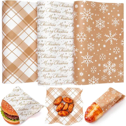 Vista 12 de Maitys 100 hojas de papel encerado de Navidad para alimentos, envoltura