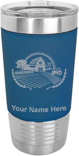 Vista 15 de LaserGram Vaso aislado al vacío de 20 onzas, granja, grabado personalizado incluido (piel sintética, estilo béisbol)