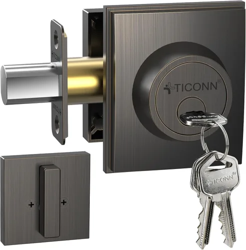 Vista 10 de TICONN Juego de manijas para puerta delantera doble, palanca de puerta cuadrada de servicio pesado y combo de cerrojo de cilindro único para puertas