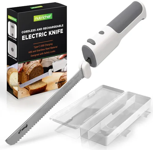 Vista 9 de NutriChef Cuchillo Eléctrico Inalámbrico Fácil de Usar Función de Seguridad Constante ENCENDIDO/APAGADO Cuchillo de Cocina Liviano Para Carvar