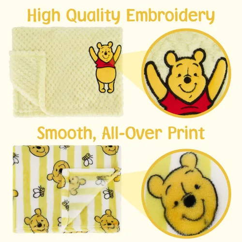 Vista 9 de Disney Paquete de 2 mantas de bebé para bebés y recién nacidos, manta de forro polar texturizado de felpa Winnie The Pooh, regalo unisex perfecto
