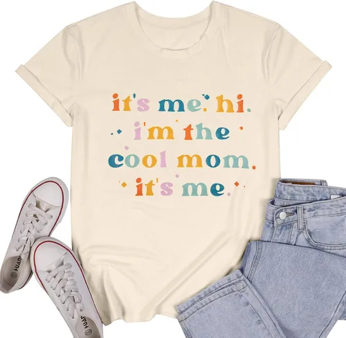 Vista 2 de Camiseta casual con texto en inglés "It's Me,Hi,I'm The Cool Mom,It's Me" para mujer