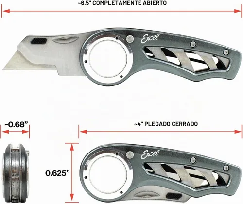 Vista 2 de Excel Blade Revo – Cúter plegable con mango, seguro y clip Cerradura de 3 posiciones, anillo de dedo antideslizante, hoja #92 de cambio rápido