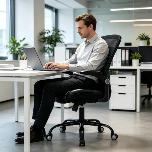 Vista 8 de ZLHECTO® Silla de oficina ergonómica, silla de escritorio con reposabrazos abatible ajustable con soporte lumbar, silla de computadora giratoria