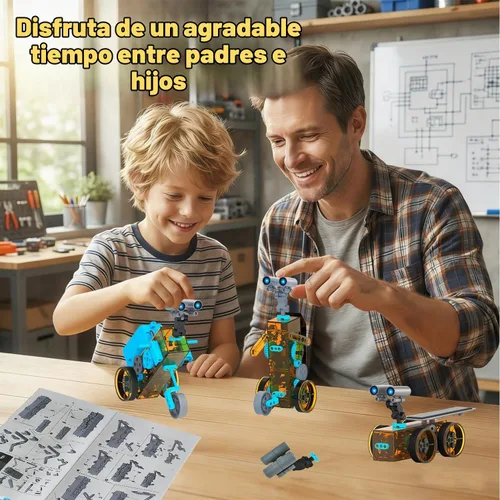 Vista 4 de STEM 25 en 1 Robot Solar Kit Educativo Juguetes de Construcción para Niños Azul y naranja
