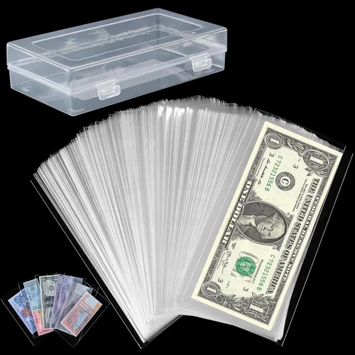 Vista 9 de 100 piezas de fundas para monedas - Portadólares transparentes con caja de almacenamiento, protector de billetes para colección de billetes