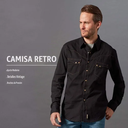 Vista 6 de Wrangler Camiseta de manga larga con dos bolsillos retro para hombre descontinuada Negro