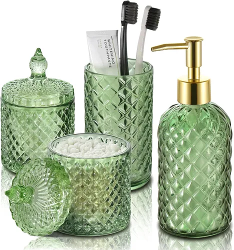 Vista 11 de RYTOXILO Juego de accesorios de baño negro mate, paquete de 4 juegos de accesorios de baño negros, dispensador de jabón de vidrio de diamante