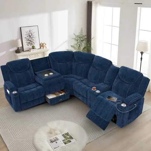 Vista 21 de Dresegmt Sofá reclinable, 2 vías multifunción manual de 3 plazas con portavasos, almacenamiento y puertos USB, moderno sofá multifuncional, sofá