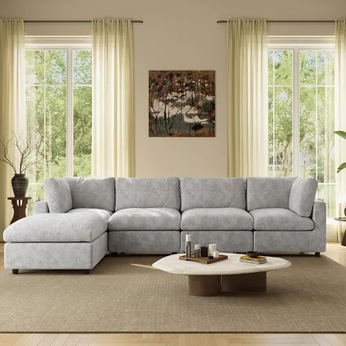 Vista 19 de Sofá modular de nube seccional, moderno sofá en forma de L con otomana, 100 pulgadas, 3 plazas de felpilla para asiento profundo para sala de estar