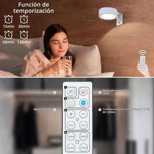 Vista 7 de Paquete de 2 luces de imagen para pared, magnéticas recargables blancas con Blanco (3 colores)
