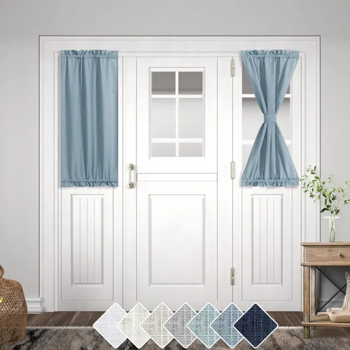 Vista 26 de KOUFALL Cortina de puerta francesa, persianas de lino para cubrir ventanas, 1 panel, 25 x 72 pulgadas de largo, color azul piedra