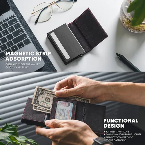 Vista 4 de VULKIT Cartera plegable de cuero con compartimento para billetes, ventana de identificación y moneda