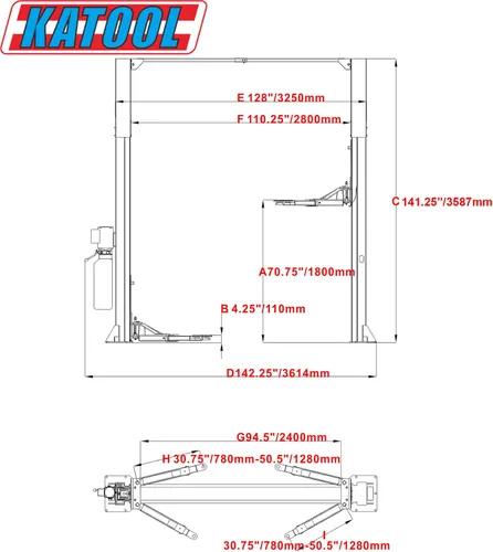 Vista 5 de KATOOL 11000lbs Elevación automática de elevación de dos postes Elevación automática de 2 postes Elevación de coche Elevación automática 2 Post Lift