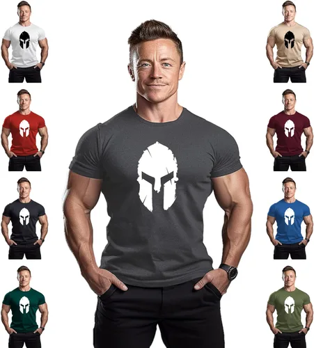 Vista 3 de ReedCA Spartan Helmet - Camiseta de culturismo para hombre - Entrenamiento de gimnasio Top Fitness