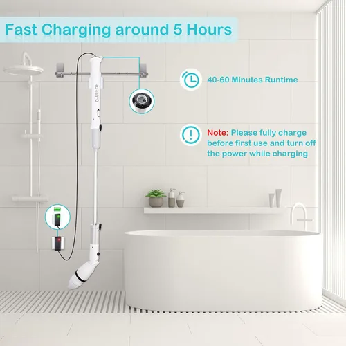Vista 6 de Cepillo de limpieza eléctrico, recargable, inalámbrico, multiusos, giratorio de 360 grados, cepillo eléctrico de brazo ajustable con 4 cabezales