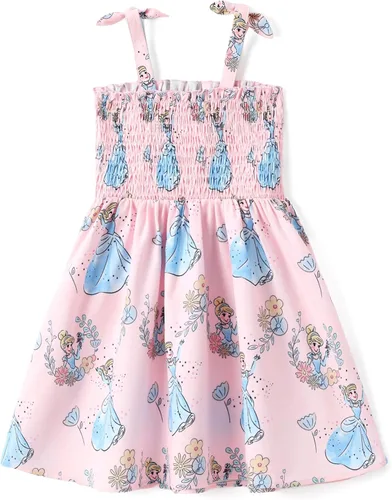 Vista 22 de Disney Vestido de princesa Frozen, Elsa, Minnie Stitch, para niña, con lazo, tirantes fruncidos, traje de verano, para fiesta de cumpleaños, 2-9 años