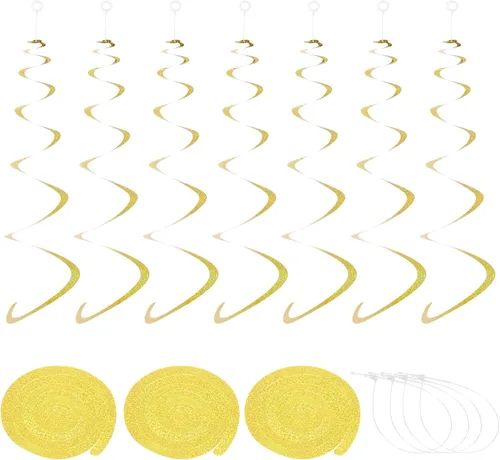 Vista 10 de MECCANIXITY 30 remolinos colgantes de fiesta negros de una sola tira para colgar decoraciones de 27.6 pulgadas, serpentinas colgantes de plástico
