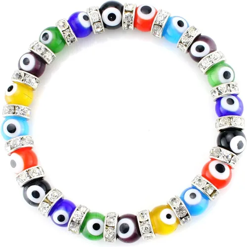 Vista 8 de Pulsera turca de mal de ojo JEWELRIESHOP con cuentas de vidrio de Murano, cuentas transparentes y cristales de espacio para mujer