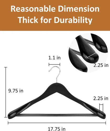 Vista 2 de AMKUFO Perchas de madera de hombro ancho, paquete de 8 perchas con barra antideslizante para pantalones, perchas de madera resistentes con acabado