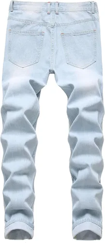 Vista 2 de Jeans elásticos ajustados para hombre con pantalones regulares elásticos rasgados