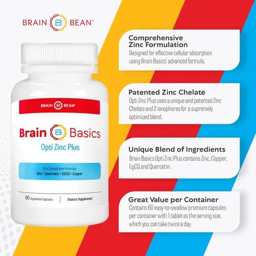 Vista 5 de Brain Basics Opti Zinc Plus - Suplemento de zinc con quercetina, EGCG y cobre. Fórmula de apoyo inmunológico - 60 cápsulas