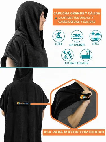 Vista 4 de SUN CUBE Poncho de surf cambiante bata con capucha, toalla con capucha cambiante de traje de neopreno Thick Quick Dry Microfiber, Wetsuit Changing