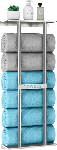 Vista 15 de STWWO Toallero para Baño Montado en Pared, Toallero de Pared de 22 Pulgadas para Toallas Enrolladas, Almacenamiento de Toallas para Baño Pequeño